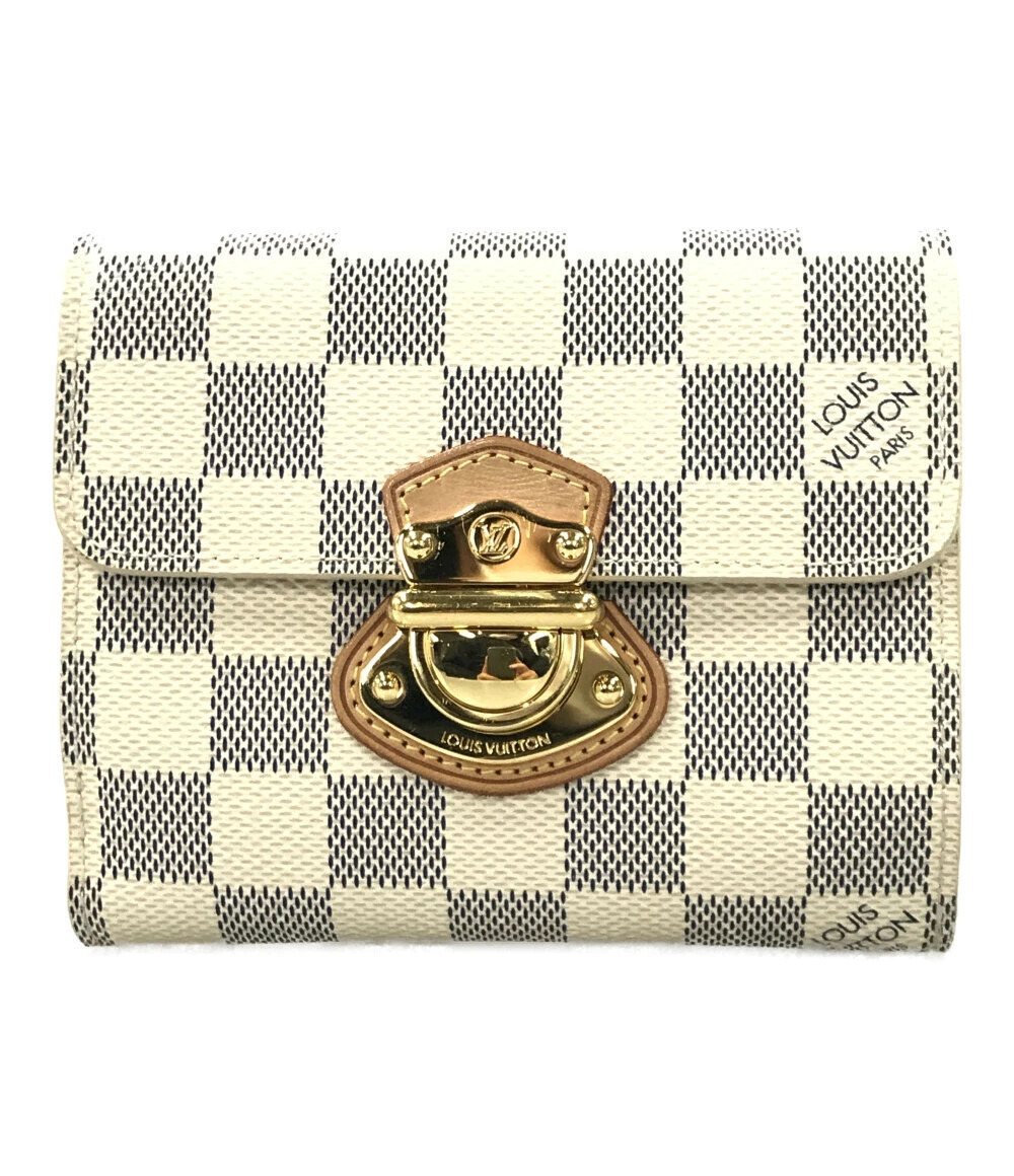 Louis Vuitton Trifold Wallet Portefeuille Joy Damier Canvas Leather Azur White